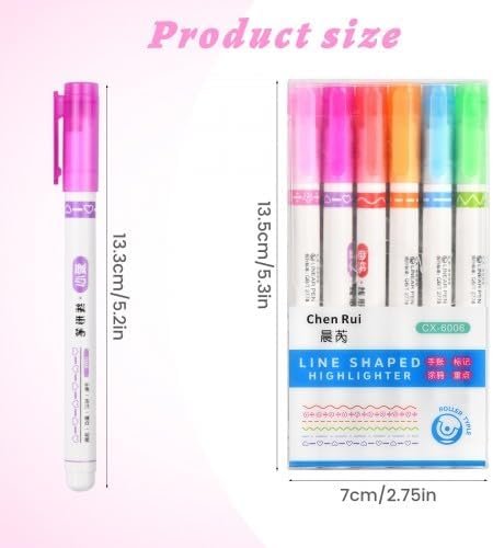 Dokeno 6 Pièces Surligneur de Courbe, Surligneurs Pointe Roller Tip, Stylo Marqueur Fluorescent, Surligneurs 6 Couleurs, Surligneur Pastel, Marqueurs à Séchage School Office Supplies et DIY Marqueurs – Image 3