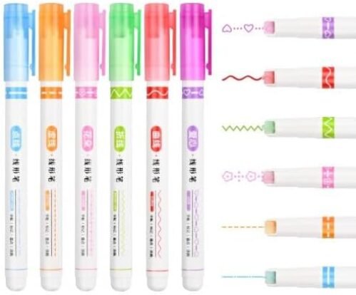 Dokeno 6 Pièces Surligneur de Courbe, Surligneurs Pointe Roller Tip, Stylo Marqueur Fluorescent, Surligneurs 6 Couleurs, Surligneur Pastel, Marqueurs à Séchage School Office Supplies et DIY Marqueurs