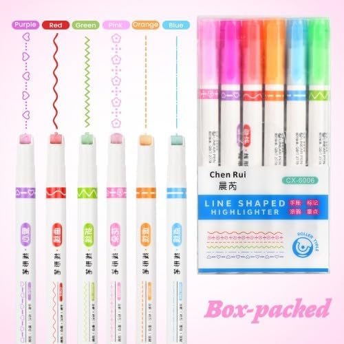 Dokeno 6 Pièces Surligneur de Courbe, Surligneurs Pointe Roller Tip, Stylo Marqueur Fluorescent, Surligneurs 6 Couleurs, Surligneur Pastel, Marqueurs à Séchage School Office Supplies et DIY Marqueurs – Image 4