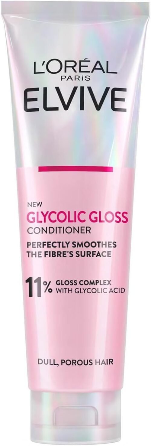L’Oréal Paris Elvital Glycolic Gloss Après-shampoing à l’acide glycolique pour cheveux ternes et ternes, pour des cheveux sains et une brillance ultime, régénération du scellement des cheveux, 150 ml