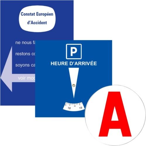 Kit Jeune Conducteur INDISPENSABLE Disque bleu de stationnement (Fabriqué en France) + A Jeune Conducteur Magnetique + Constat Amiable Accident Accessoires Auto GARANTIE Accessoire Voiture interieur