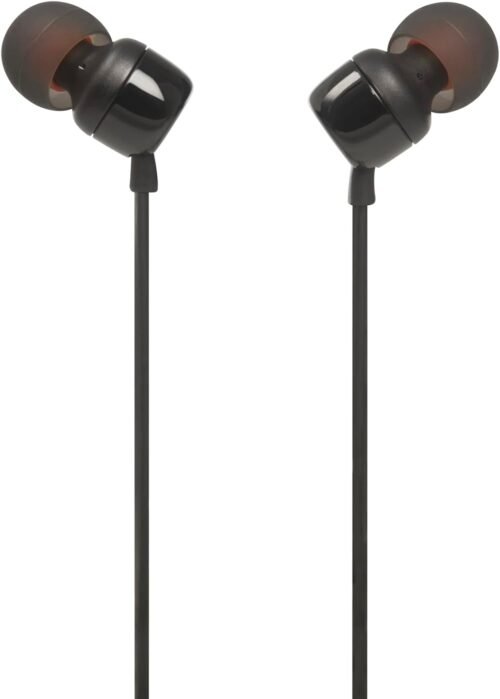 JBL T110 – Ecouteurs intra-auriculaires filaires – Son Pure Bass de JBL et bouton de contrôle – Connectivité : câble Jack 3,5 mm – Couleur : Noir