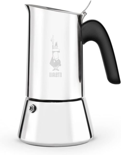 Bialetti – Nouvelle machine à expresso italienne Venus Induction en acier inoxydable, adaptée à tous les types d’assiettes, 4 tasses à café (170 ml), argentée, Argent