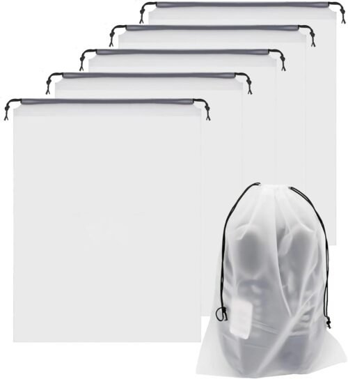 MEETTIKEY 5 Sacs à Chaussures, Sacs à Chaussures Transparents de Voyage avec Cordon de Serrage Organisateur de Chaussures pour Hommes et Femmes, Sac de Rangement pour Les Essentiels de Voyage