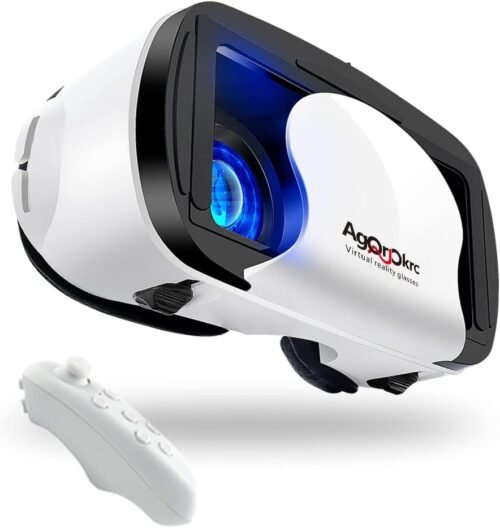 Casque VR, Casque Réalité 3D Virtuelle, Qualité d’image 2K HD & Lumière Anti-Bleue-Casque de Réalité Virtuelle pour Jeux et Films,Casque VR Compatible avec Android & iOS Phone(Blanche)