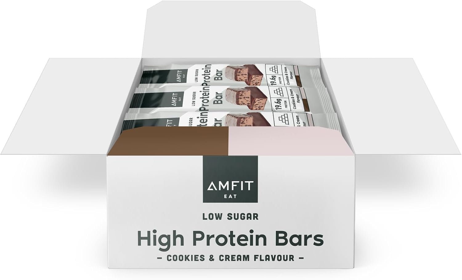 Marque Amazon – Amfit Nutrition Barres riches en protéines à faible teneur en sucre, saveur Biscuit et crème, 60g, lot de 12