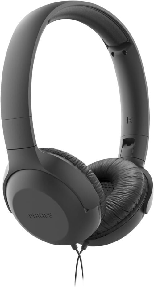 Philips UH201BK/00 Casque d’écoute avec câble (Pliable, Coussinets Souples, Micro, câble de 1, 2 mètre) Noir