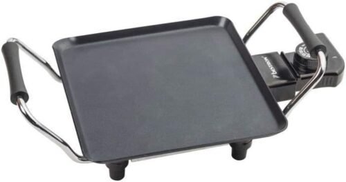 Bestron Plancha électrique, Barbecue electrique avec revêtement anti-adhésif, Gril de table pouvant jusqu’à 2 personnes, avec réglage de la température en continu, Couleur: noir