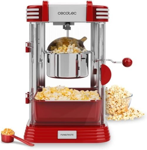 Cecotec Machine à popcorn électrique Fun&Taste P’Corn Classic. Machine à popcorn, 300 W, Design rétro, Pot en acier inoxydable de 500 ml, Plateau amovible, Lumière intérieure, Cuillère doseuse