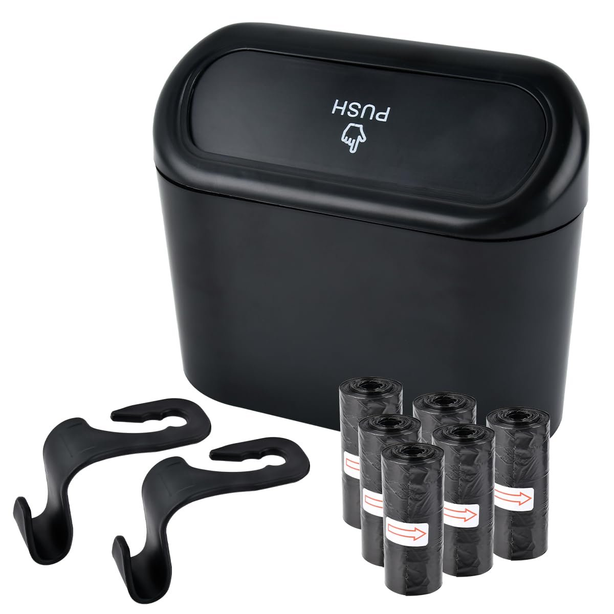 HUMOKI Poubelle de Voiture, Poubelle de Voiture avec Couvercle, Poubelle Voiture avec 90 PCS Petit Sac Poubelle de Voiture et 2 Crochets, Mini Poubelle Voiture, Poubelle De Voiture éTanche, Noir – Image 9