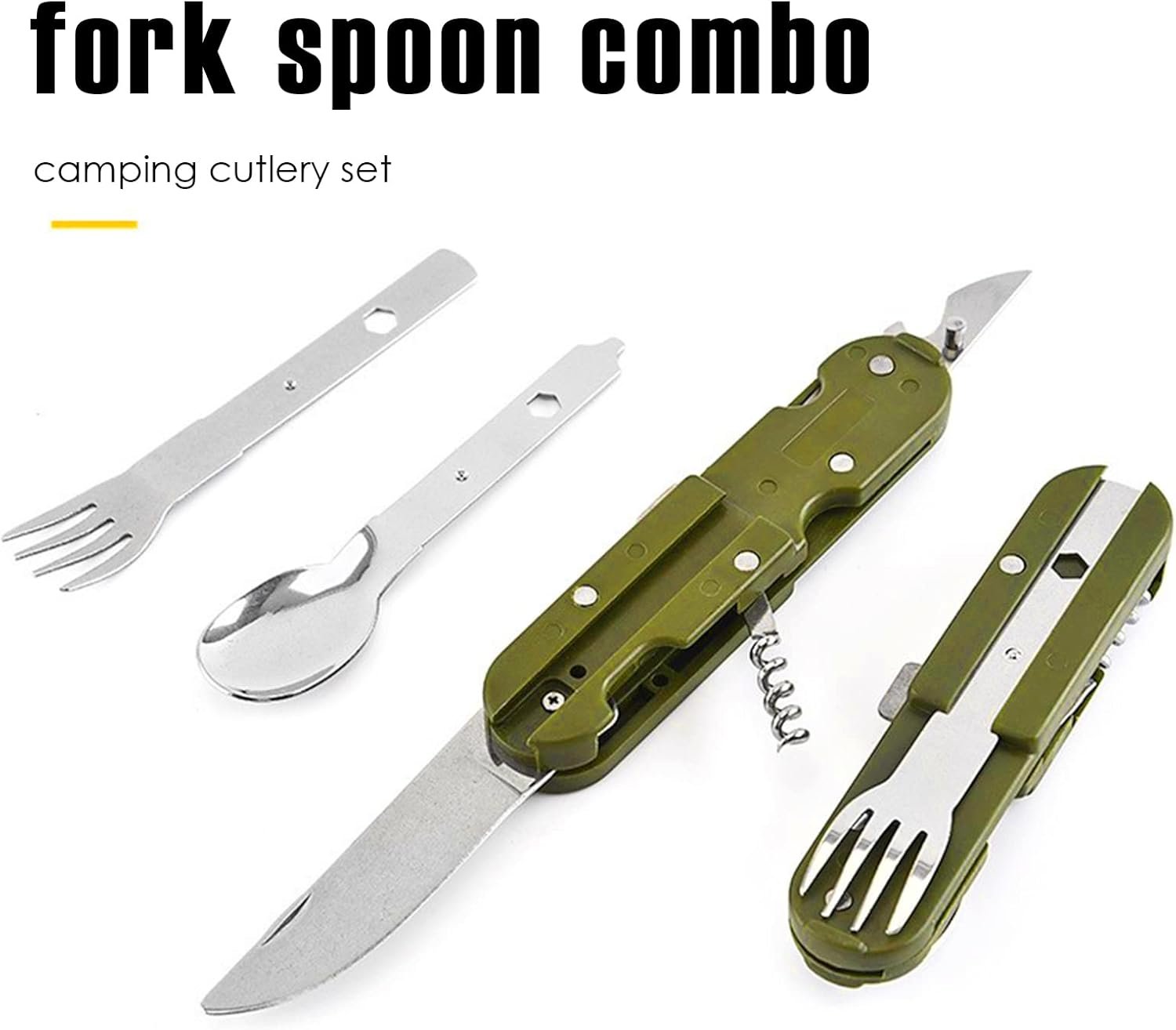 Couvert Couverts Camping Fourchettes Couteau Vaisselle Popote Bivouac Gadget Accessoires Materiel Pliable Kit pour Voyage, 5-en-1 Détachable – Image 9