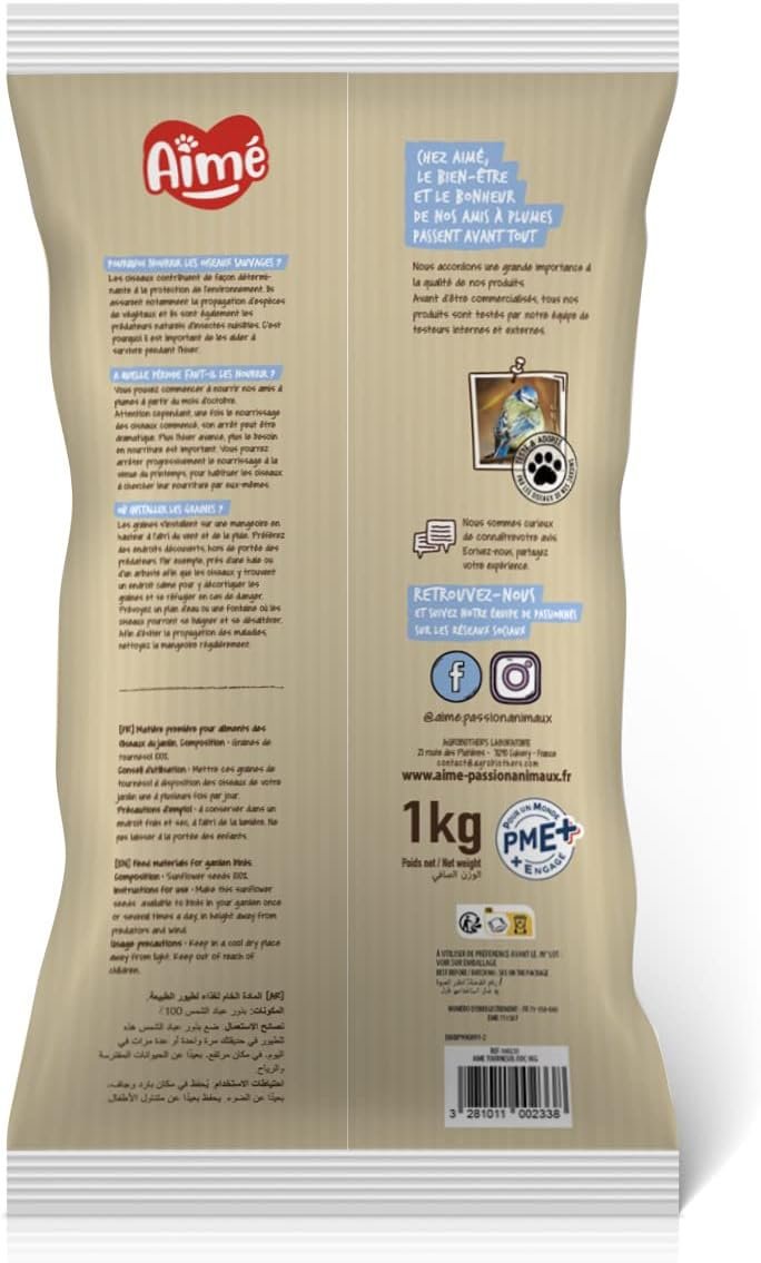 Aime - Nourriture pour oiseaux - Graines pour oiseaux du ciel et de Jardin - Graines de tournesol - Nourriture Respectueuse de l'environnement - Sac de 1 Kg – Image 2