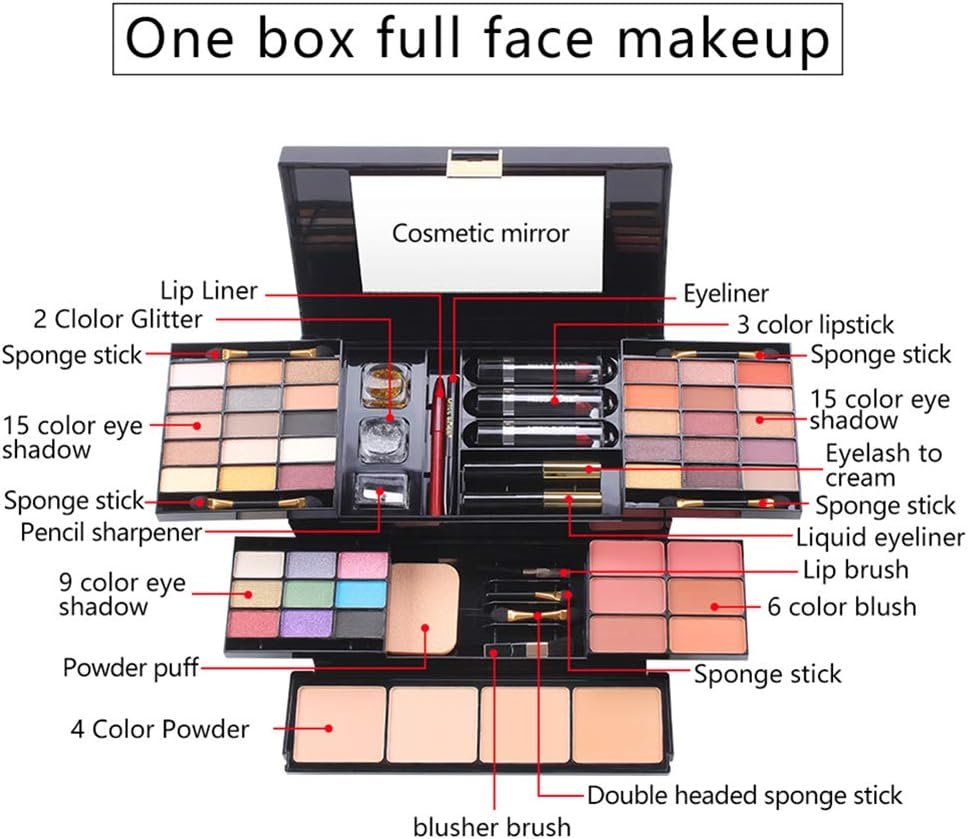 PhantomSky 54 Couleurs Malette Maquillage, Palette Maquillage Coffret Maquillage Femme, Cosmetic Makeup Professionnel Complete avec Rouge à Lèvres, Rougir et Correcteur, Mascara, Eyeliner – Image 4