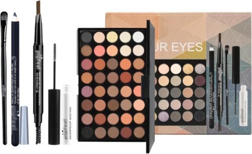Kit Maquillage Tout-En-Un, Complet Makeup Set avec 40 Couleurs Palette de Fards à Paupières Mascara Eyeliner Crayon à Sourcils et Pinceau, Coffret Maquillage Cosmétique Yeux pour Filles Femmes