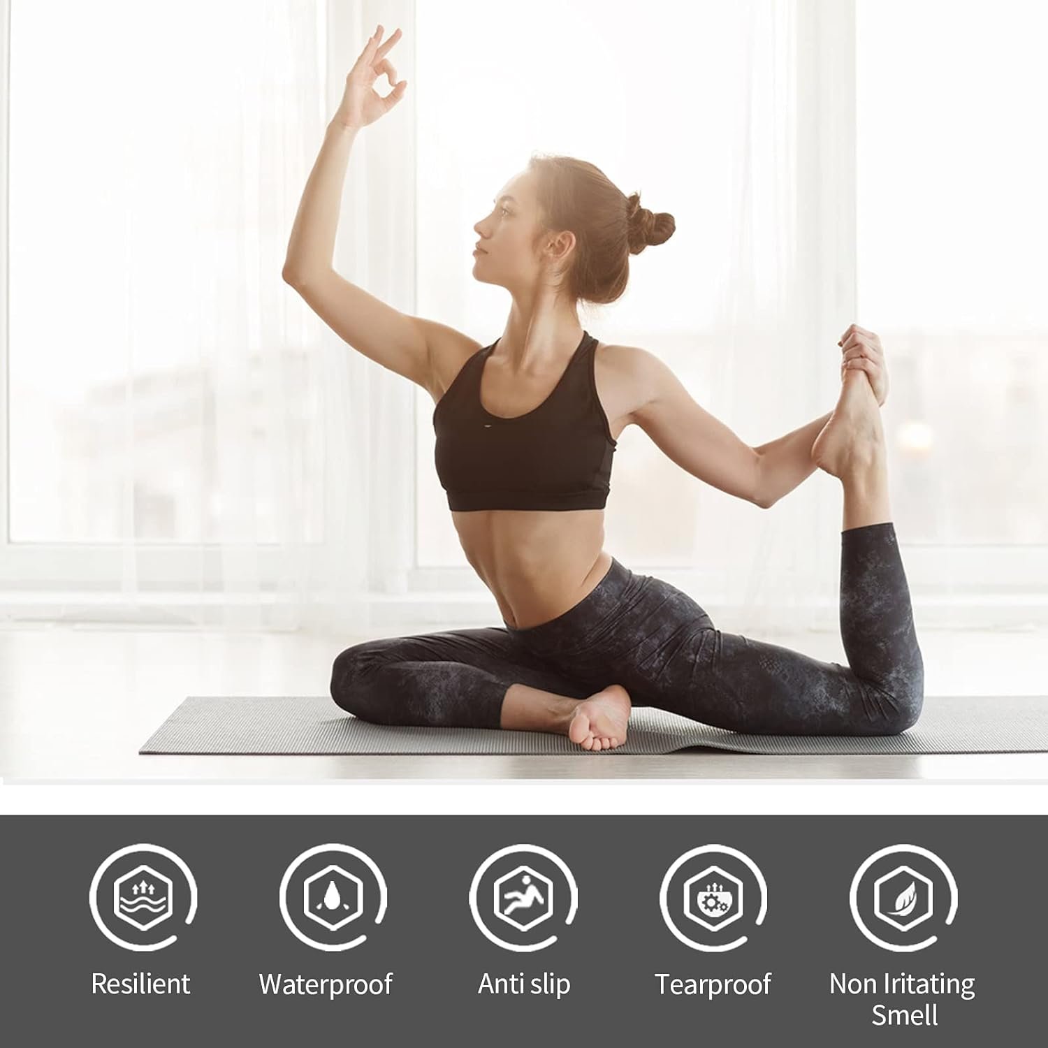 Oak & Tea Tapis de yoga épais antidérapant pour femme/homme, tapis d'exercice pour la salle de sport à la maison avec sangle de transport, tapis d'entraînement en TPE respectueux de l'environnement pour yoga, méditation, pilates 183 x 61 x 0,6 cm – Image 7