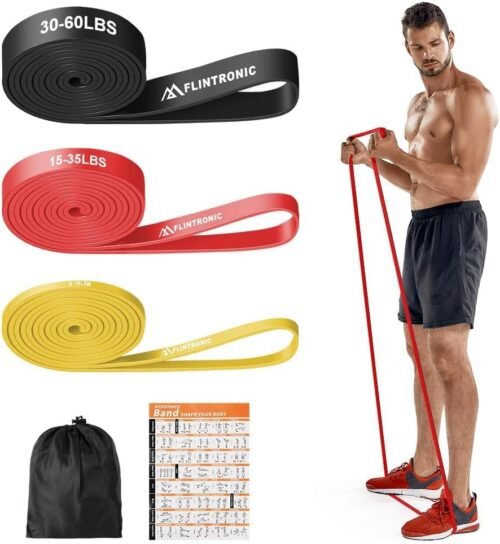 Flintronic Bande Elastique Musculation, 3/4 Niveaux Différents Bande de Resistance Traction, Bandes de Fitness Latex Élastique, pour tractions, Crossfit, Dips, Pilates, Yoga, Homme & Femme