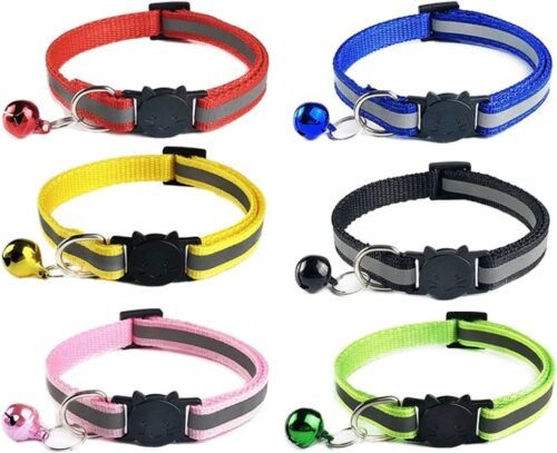 Dr.JIEER 6X Collier Chats Anti Étranglement Chatons Chiots Réglable Réfléchissant avec Clochette et Boucle de Sécurité, Convient à la Plupart des Chats domestiques, 6 pièces
