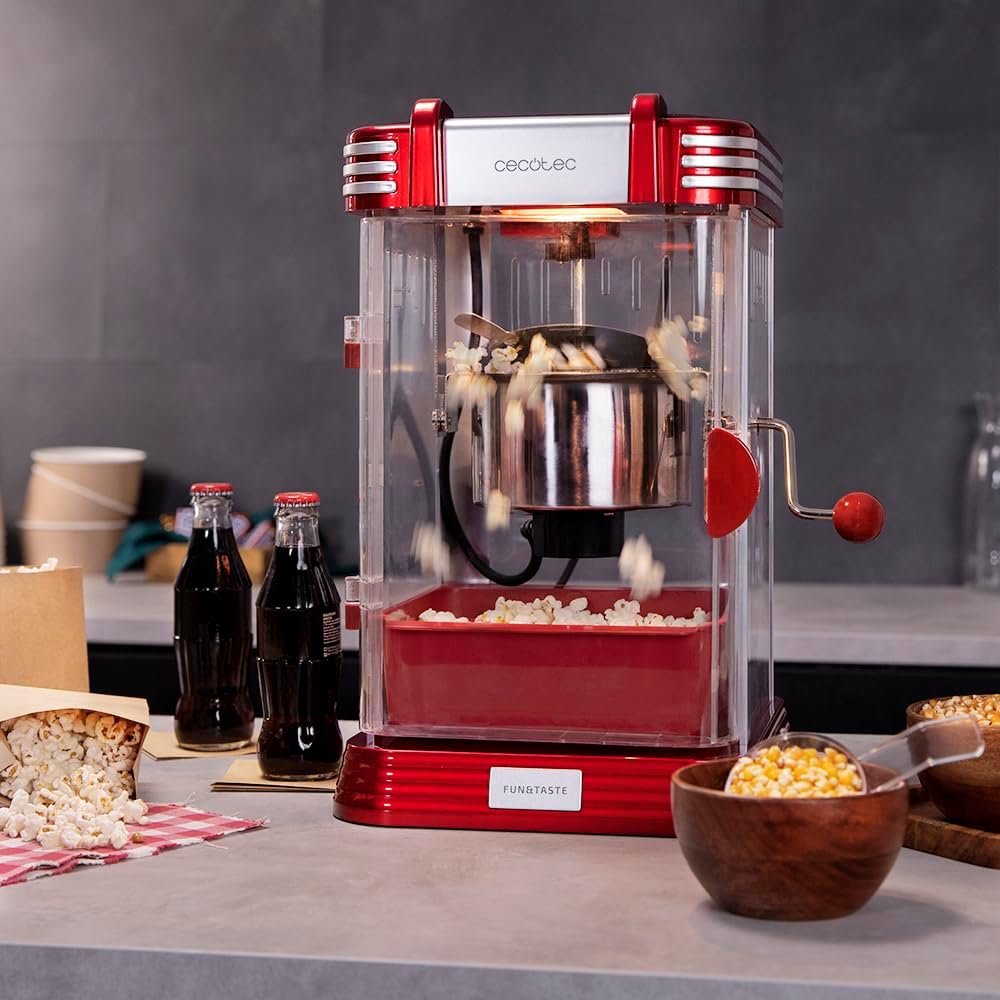 Cecotec Machine à popcorn électrique Fun&Taste P'Corn Classic. Machine à popcorn, 300 W, Design rétro, Pot en acier inoxydable de 500 ml, Plateau amovible, Lumière intérieure, Cuillère doseuse – Image 6