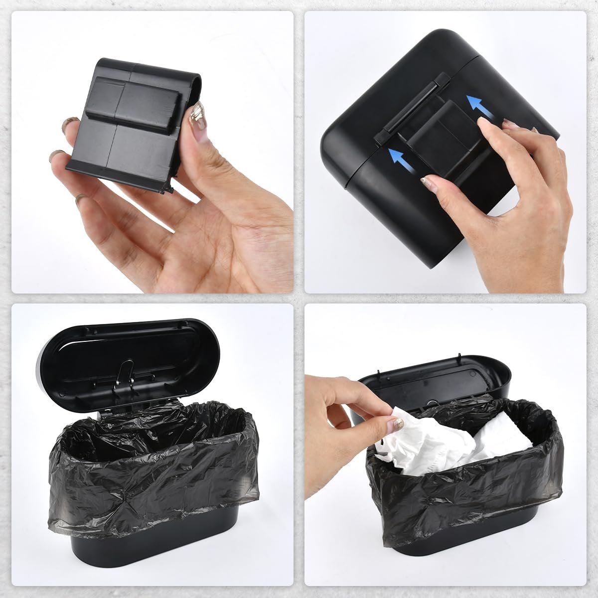 HUMOKI Poubelle de Voiture, Poubelle de Voiture avec Couvercle, Poubelle Voiture avec 90 PCS Petit Sac Poubelle de Voiture et 2 Crochets, Mini Poubelle Voiture, Poubelle De Voiture éTanche, Noir – Image 7
