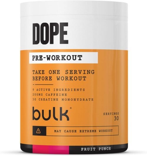 Bulk Dope Pre-Workout en Poudre, Cocktail de Fruits, Boisson Énergétique Avec Bêta-Alanine, Créatine, Caféine, Arginine (AAKG), Citrulline, Taurine, Vitamine B6, 510 g, 30 Portions