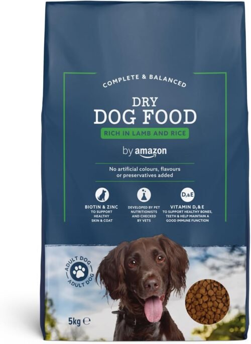 by Amazon – Croquettes complètes pour chien adulte riche en agneau et riz, 5kg, lot de 1