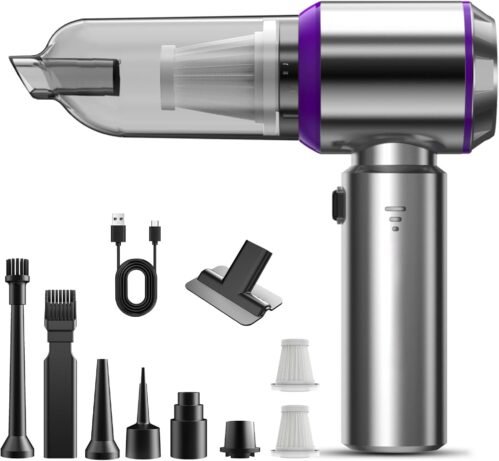 KITBEZN Aspirateur à Main, 18000Pa 3 in 1 Aspirateur Voiture Puissant sans Fil, 3 Vitesses 80,000U/min, Mini Aspirateur sans Fil pour PC Maison Voiture Bureau Canapé