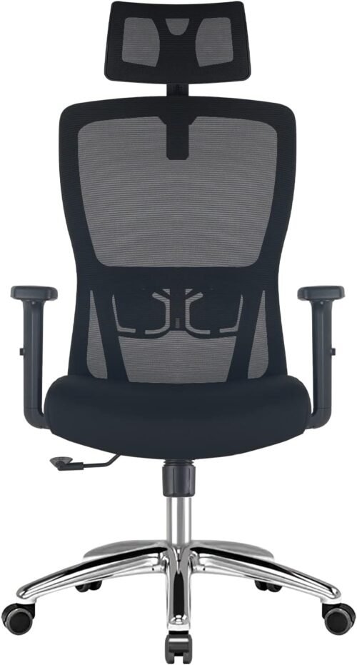 Durrafy Chaise Bureau Ergonomique, Chaise de Bureau avec Roullettes, Fauteuil de Bureau Appuie-Tête et Accoudoir Réglables, Maille Respirante, Support Lombaire Réglable, Siège Bureau, Roulement 150KG