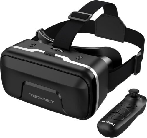 TECKNET Lunettes de réalité virtuelle 3D pour téléphone portable avec poignée, FOV HD 110°, anti-lumière bleue et vitesses réglables, lunettes VR confortables pour iPhone, smartphones Samsung de 4,7 à