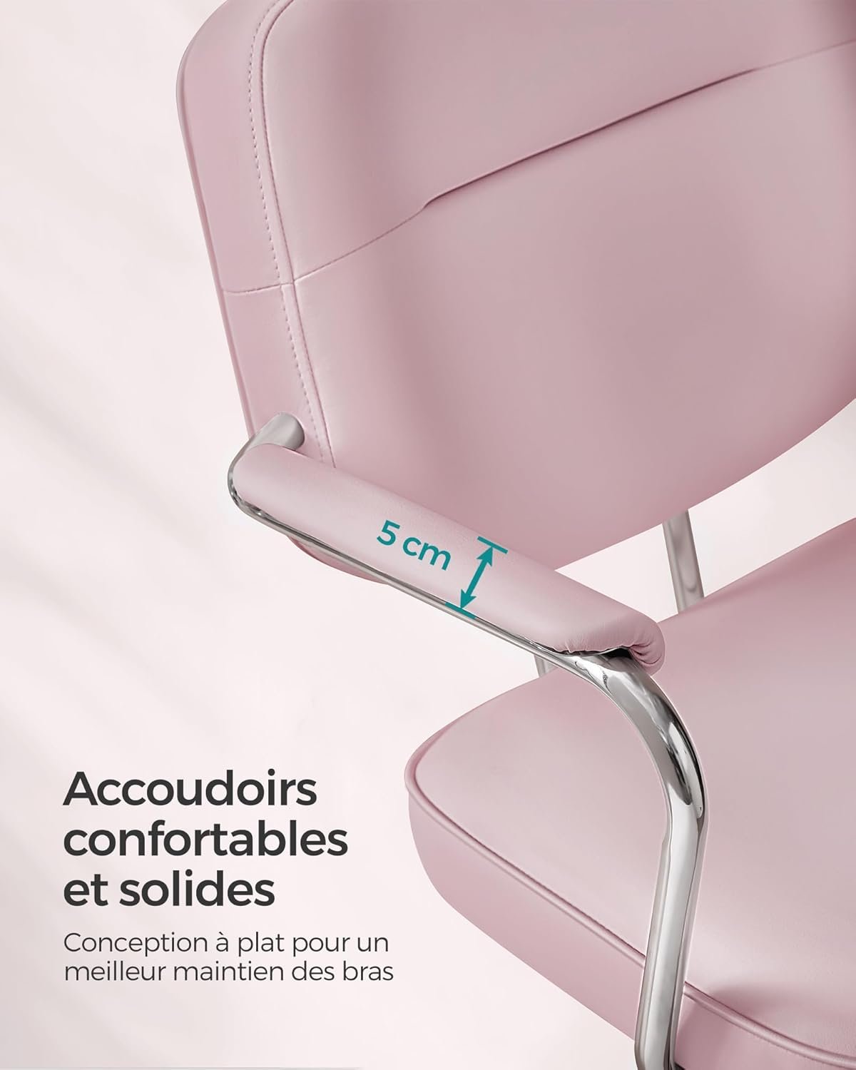 SONGMICS Chaise de Bureau Pivotante, Fauteuil de Bureau en PU, Ergonomique, Structure des Accoudoirs Individuelle, Mécanisme à Bascule, Hauteur Réglable, Chambre, Bureau, Rose Bonbon OBG033P01 – Image 6