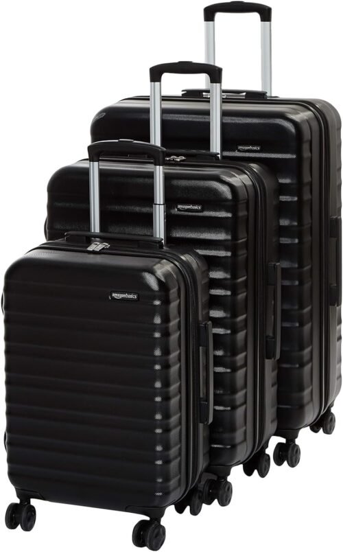 Amazon Basics Valise de voyage à roulettes pivotantes, Ensemble 3 pièces (55, 68, 78 cm), Noir