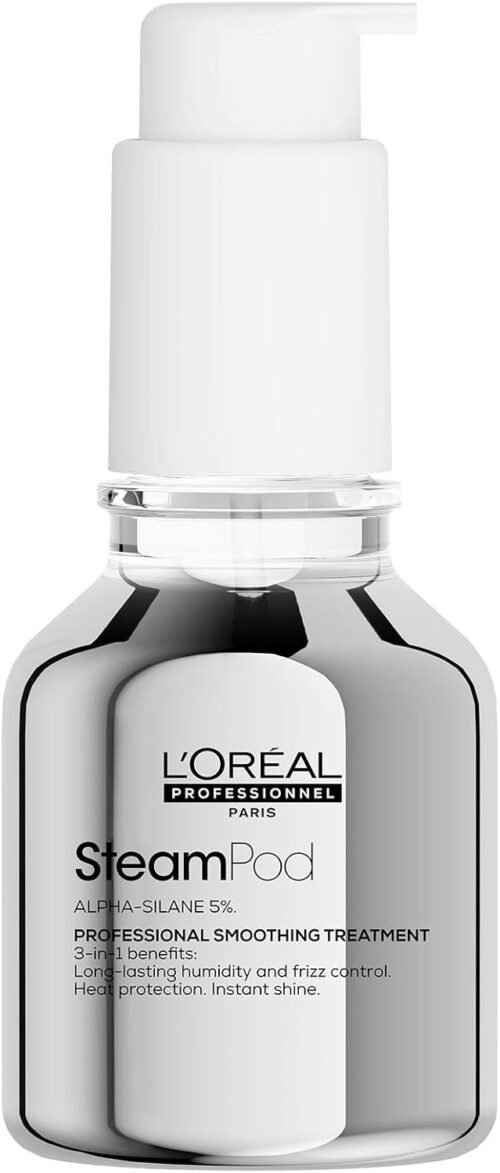 L’Oréal Professionnel, Soin Lissant Concentré SteamPod, Thermoprotecteur & Haute Résistance contre l’Humidité, Anti-Frisottis, Formule Anhydre Brevetée, Compatible avec Tout Lisseur, 50ml