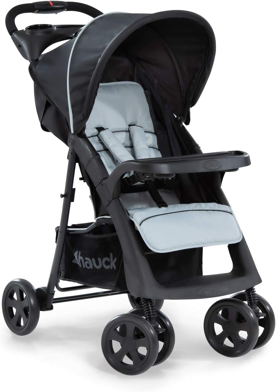 hauck Poussette Compacte Citadine Shopper Neo II, Pliable d'une Main, de la Naissance à 22 kg, Dossier Inclinable, Inclus 2 Porte Gobelet, Grand Panier Jusqu'à 3 kg, Caviar Silver
