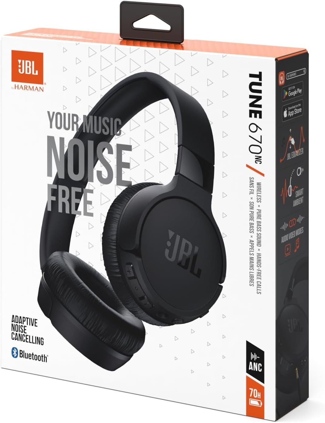 JBL Tune 670NC Casque supra-auriculaire sans fil, autonomie jusqu'à 70 h, Réduction de Bruit Adaptative, Smart Ambient, noir – Image 8