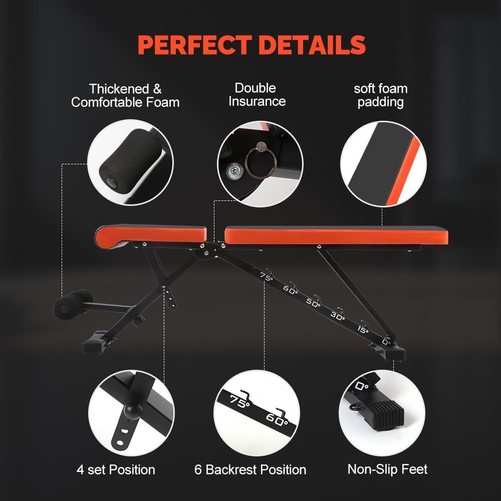 Banc de Musculation Pliable, Banc Musculation Complet Inclinable Réglable, Banc Abdominaux Entrainement Fitness Gymnastique à Domicile – Image 6