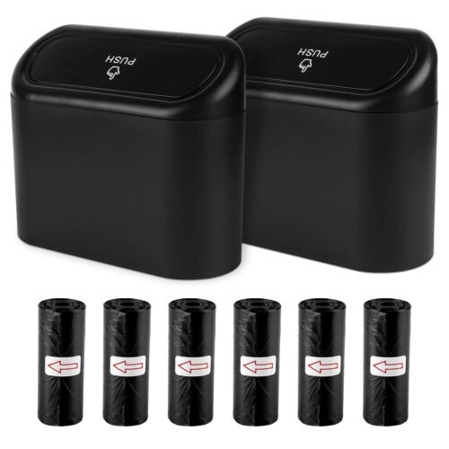 Poubelle de voiture – Avec 120 sacs poubelle de voiture – Petite poubelle multifonction avec couvercle – Boîte de rangement suspendue pour voiture, maison, bureau, cuisine