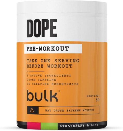 Bulk Dope Pre-Workout en Poudre, Fraise et Citron Vert, Boisson Énergétique Avec Bêta-Alanine, Créatine Monohydrate, Caféine, Arginine (AAKG), Citrulline, Taurine, Vitamine B6, 510 g, 30 Portions