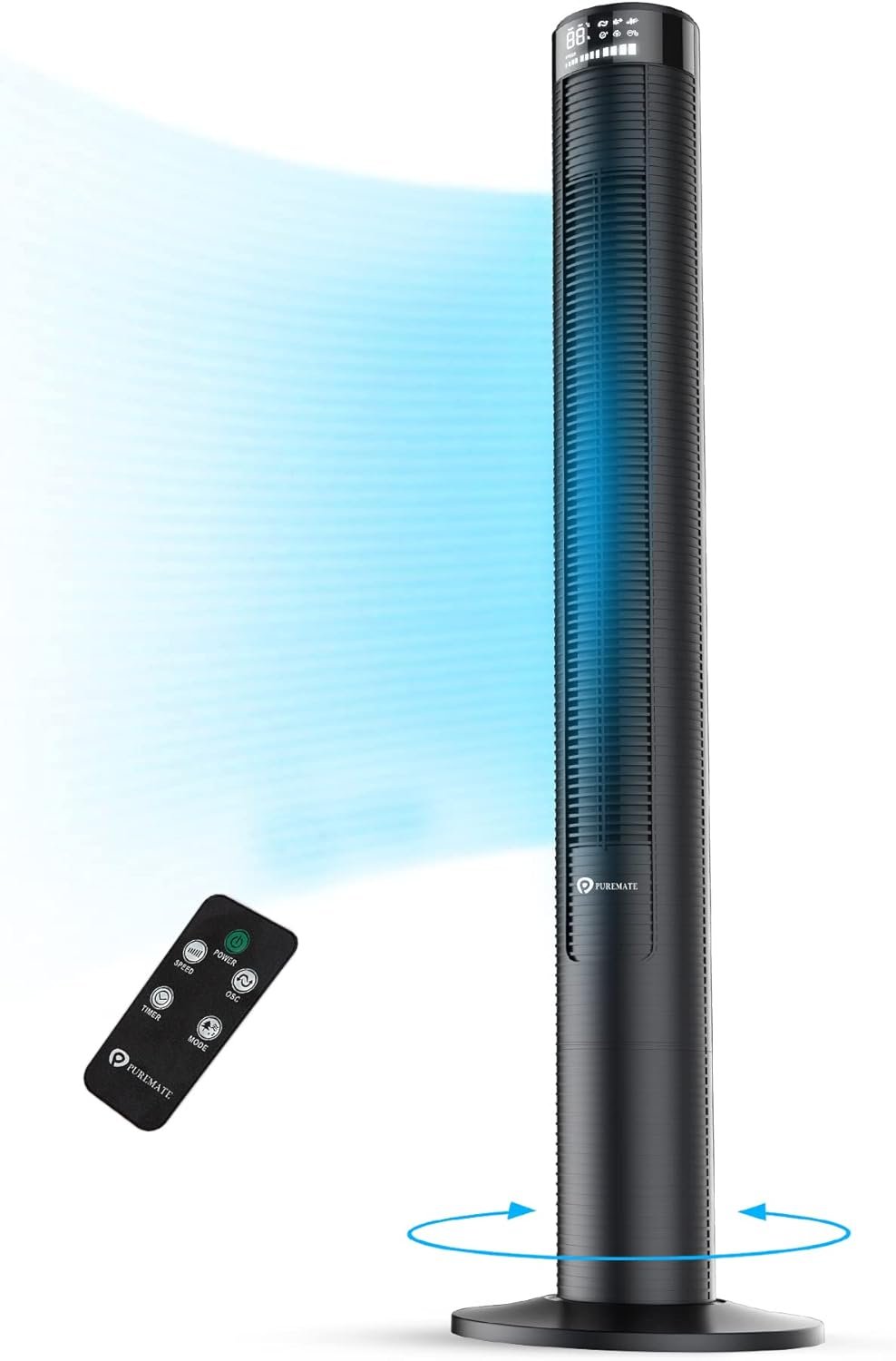 PureMate Ventilateur de refroidissement oscillant 117 cm avec télécommande, 3 vitesses de ventilation, 4 modes, minuterie 12-H, ventilateur sans lame silencieux 45 W pour la maison