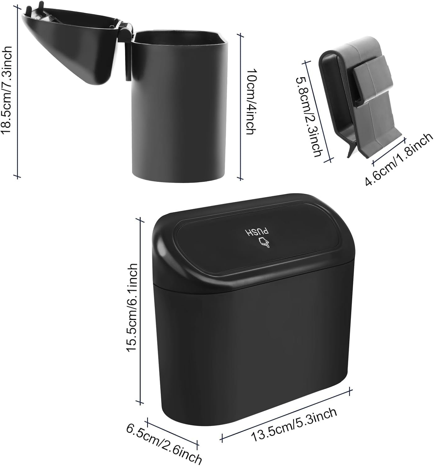 UKOFEW Petite Poubelle de Voiture, Poubelle de Voiture avec Couvercle, Poubelle de Voiture Étanche, Boîte de Rangement de Voiture Suspendue, pour Voiture, Maison, Bureau et Cuisine (Noir) – Image 2