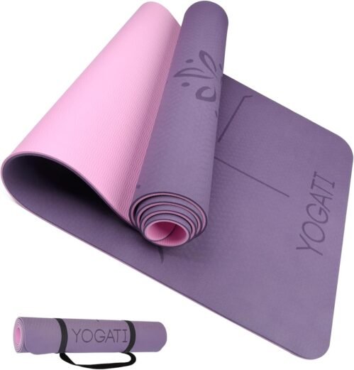 YOGATI – Tapis Yoga Antidérapant et Epais. Tapis de Yoga avec des repères d’alignement du Corps. Tapis de Sport pour Adultes et Enfants. Tapis de Gym idéal pour Pilates et Fitness. Yoga mat