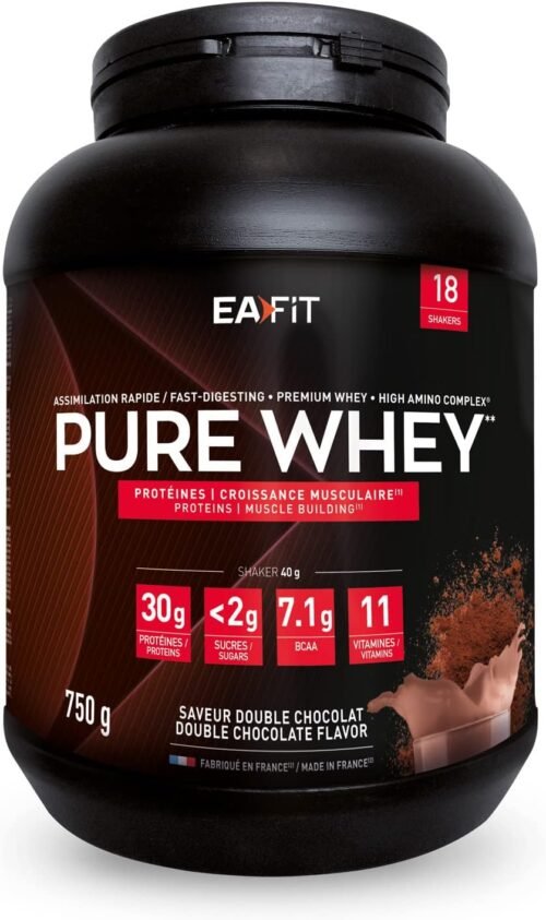 Pure Whey Chocolat | EAFIT | Protéine | 32g de protéines Whey+7,6g de BCAA/shaker+magnesium | Musculation,Maintien et construction de la masse musculaire|Whey protein pour le sport | 750g