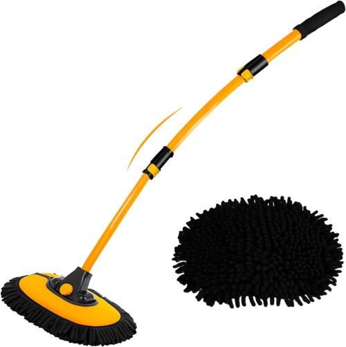 Courbé 15° Brosse Lavage Voiture Manche Telescopique 43″ Balai Nettoyage Pinceaux Kit Detailing Camping Car Camion Accessoires Extérieur Intérieur Anti Rayure Wash Brush
