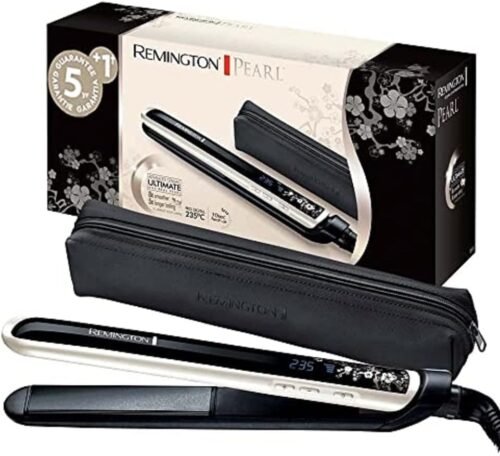 Remington Lisseur Cheveux [Ultra rapide & Glisse facile] Pearl (Céramique haute qualité avec éclats de perles, chaleur homogène, Écran LCD, 150-235°C, pochette) Fer à lisser S9501