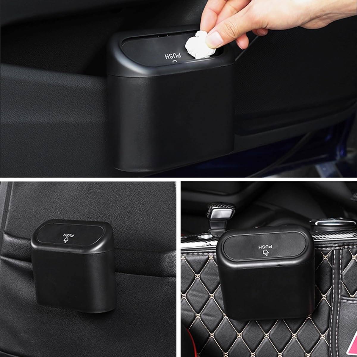 HUMOKI Poubelle de Voiture, Poubelle de Voiture avec Couvercle, Poubelle Voiture avec 90 PCS Petit Sac Poubelle de Voiture et 2 Crochets, Mini Poubelle Voiture, Poubelle De Voiture éTanche, Noir – Image 3