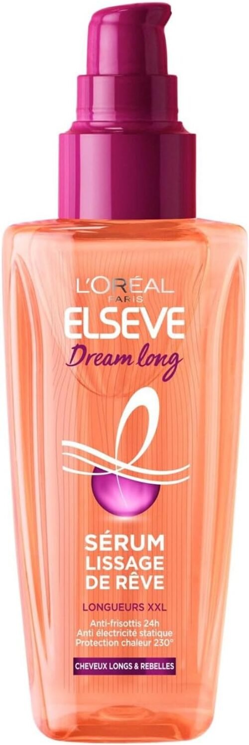 L’Oréal Paris – Sérum Lissage de Rêve – Protecteur de Chaleur et Anti-Frisottis 24h – Enrichi en Kératine Végétale/Beurre de Cacao – Elseve Dream Long – 100 ml