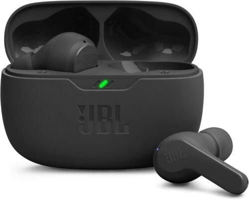 JBL Wave Beam, Écouteurs Intra-Auriculaires sans Fil, Résistance à l’Eau IP54 et IPX2, Appels Mains Libres et Batterie à Autonomie de 32 heures, en Noir