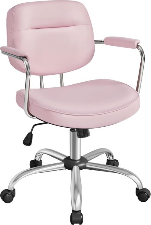 SONGMICS Chaise de Bureau Pivotante, Fauteuil de Bureau en PU, Ergonomique, Structure des Accoudoirs Individuelle, Mécanisme à Bascule, Hauteur Réglable, Chambre, Bureau, Rose Bonbon OBG033P01