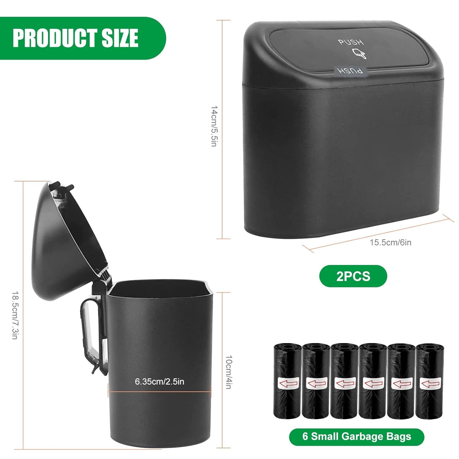 Poubelle de voiture - Avec 120 sacs poubelle de voiture - Petite poubelle multifonction avec couvercle - Boîte de rangement suspendue pour voiture, maison, bureau, cuisine – Image 7