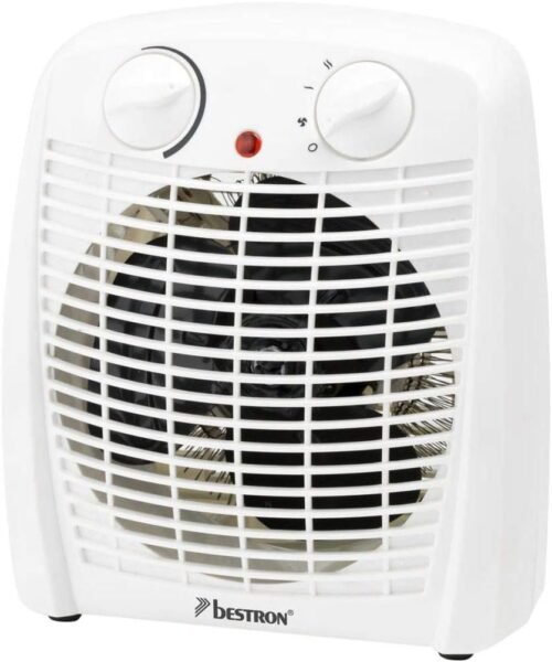 Bestron Radiateur soufflant salle de bain avec 2 niveaux de puissance, y compris sécurité anti-renversement & protection contre la surchauffe, pour des pièces jusqu’à 20m², Blanc