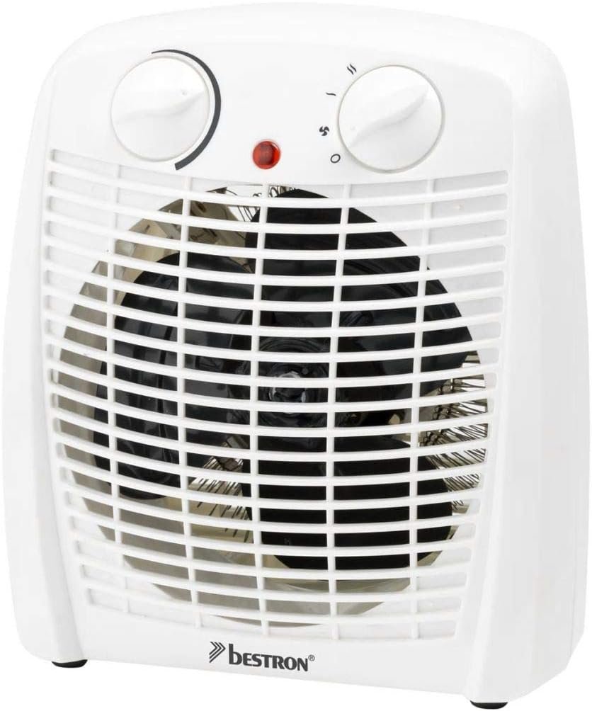 Bestron Radiateur soufflant salle de bain avec 2 niveaux de puissance, y compris sécurité anti-renversement & protection contre la surchauffe, pour des pièces jusqu'à 20m², Blanc