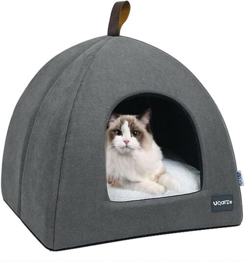 Voarge Nichoir pour Chat avec Coussin intérieur Amovible et Lavable,Gris,S